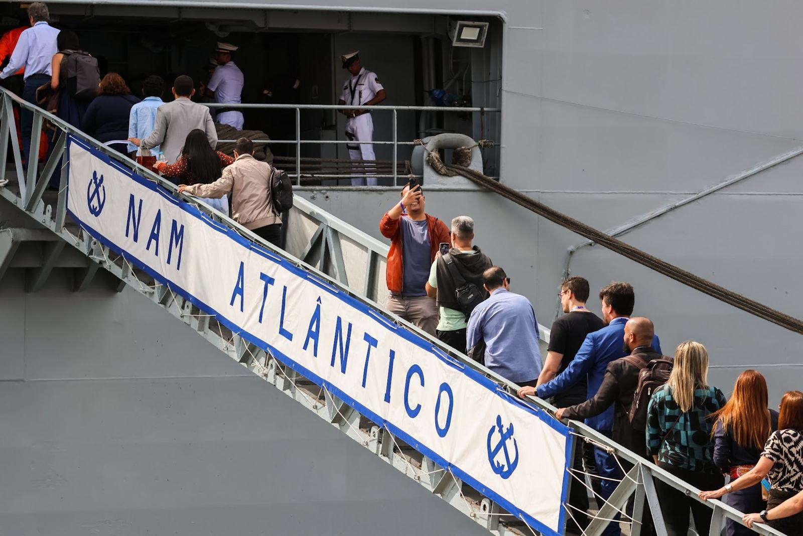 Visitors walking up the NAM Atlântico gangway