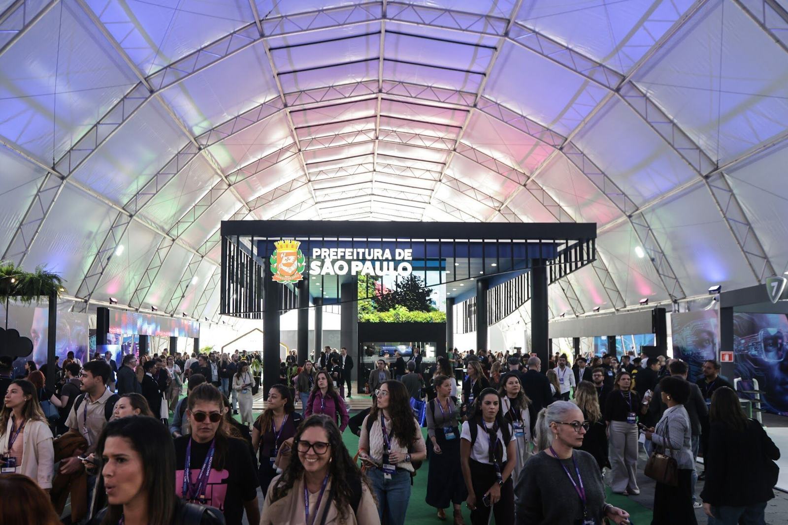 Large transparent tent with visitors